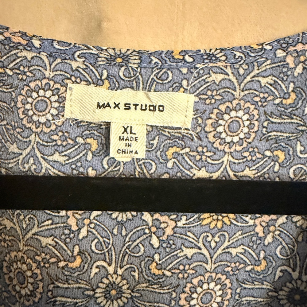 Max Studio Blue Printed Wrap Midi Dress with Ruffle Sleeves - Picture 3 of 4